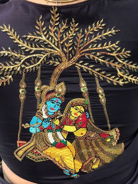 Radha krishna .. Radha Krishna Aari Work Blouse, Radha Krishna Aari Work Designs, Radha Krishna Work On Blouse, Radha Krishna Blouse Designs, Radha Krishna Aari Work, Krishna Blouse Designs, Radha Krishna Embroidery Designs, Krishna Embroidery Designs, Krishna Embroidery