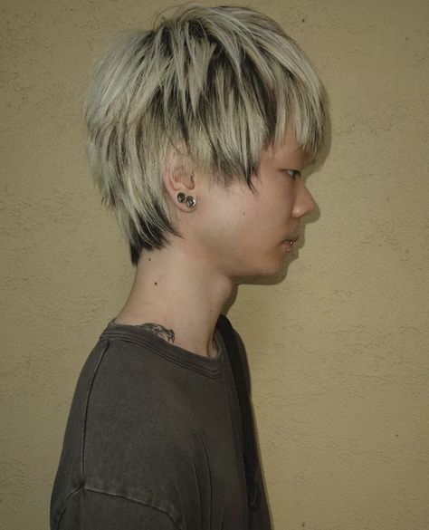 Partially Bleached Hair, White Hair Highlights, Bleached Hair Men, Skunk Hair, Dyed Blonde Hair, Men Hair Color, Spiked Hair, Dyed Hair Inspiration, Hair Inspiration Short