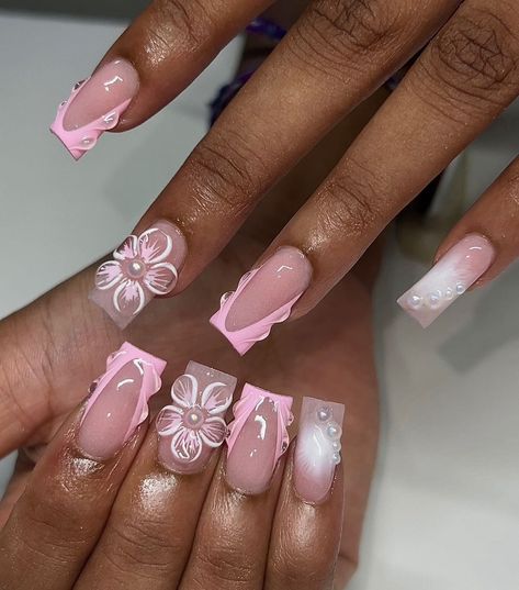 Retro Nails, Hard Nails, Colored Acrylic Nails, Girly Acrylic Nails, French Tip Acrylic Nails, Pink French, Dope Nail Designs, Tattoo Design Ideas, Short Square Acrylic Nails