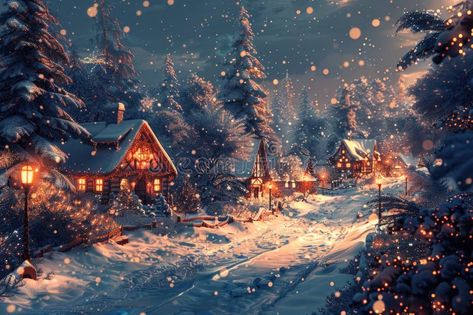 Cozy Snow-Covered Village at Dusk with Festive Lights and Falling Snowflakes stock images Cozy Christmas Desktop Wallpaper, Cozy Christmas Wallpaper Laptop, Merry Christmas Background Landscape, Winter Background Desktop, Winter Scenes Wallpaper, Cozy Christmas Wallpaper, Winter Wallpaper Desktop, Winter Wallpaper Hd, Xmas Wallpapers