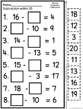 Addition & Subtraction to 20{Missing Addend,Minuend and Subtrahend} Addition Worksheets First Grade, Addition And Subtraction To 20, First Grade Themes, Subtraction To 20, First Grade Addition, Typing Lessons, Missing Addend, Learning Phonics, Mathematics Worksheets