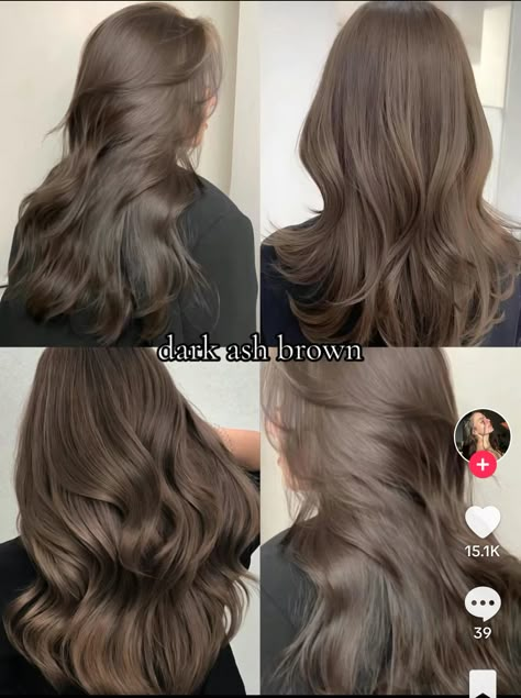 Cool Tone Mushroom Brown Hair, Hazel Beige Hair Color, Light Brown Hair Cool Tone Pale Skin, Cool Tone Brown Hair Asian, Asian Ashy Brown Hair, Cool Medium Brown Hair Color, Ash Brown Hair Cool Tone, Brown Colors For Hair, Green Tea Hair Color