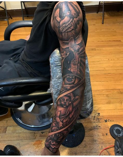 Full Arm Sleeve Tattoos For Guys, Leg Sleeve Tattoo Black Male, Black Men Sleeve Tattoo, Black Men Tattoos Sleeve, Full Sleeve Tattoos For Guys Black, Men Upper Arm Tattoo, Shoulder Tattoo Black Men, Shoulder Tats Men, Full Arm Sleeve Tattoo Men