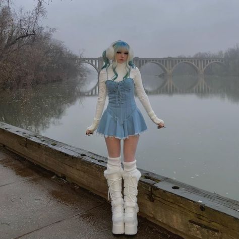 alexa on Instagram: "🛤️ . . . . . . . . #explore#explorepage#reels#fashion#style#demonia#dollskill" Denim And Pastel Outfits, Pastel Goth Outfits Blue, Icecore Outfit, Pastel Goth Winter Outfits, Croquet Outfits, Pink And Blue Outfit Aesthetic, Cinnamoroll Outfit Ideas, Cute Blue Outfits Aesthetic, Blue Goth Outfits