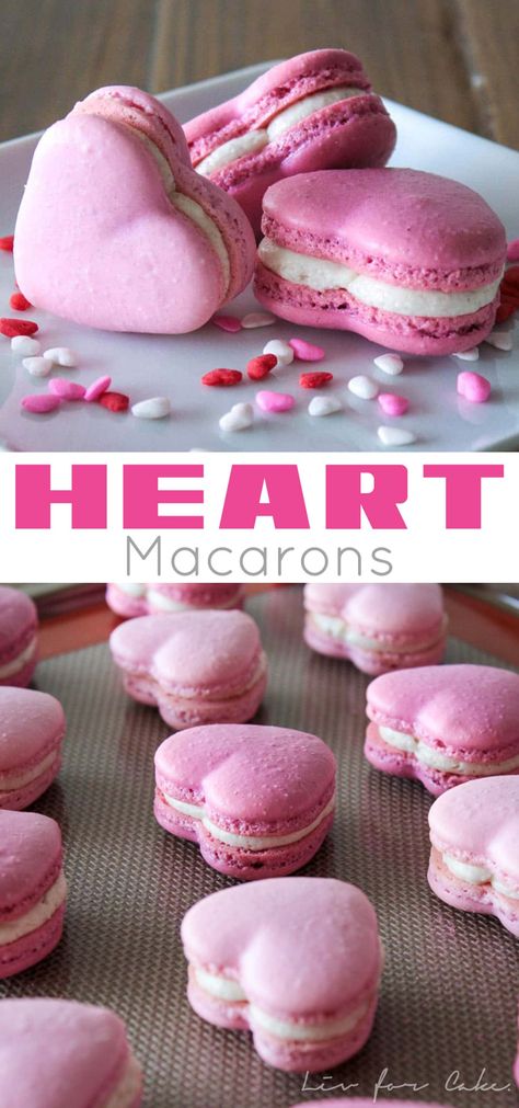 Valentine's Macarons, Heart Macarons, Valentines Party Food, Valentines Recipes Desserts, Valentines Baking, Macaroon Recipes, Valentine Desserts, Valentines Day Cakes, Valentines Day Desserts