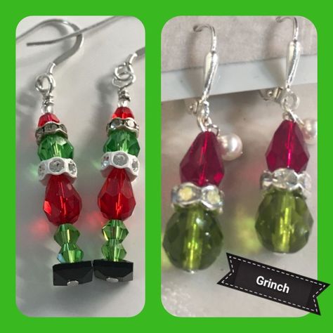 Grinch Jewelry Diy, Diy Grinch Earrings, Grinch Earrings Diy, Grinch Beaded Earrings, Grinch Earring, Grinch Jewelry, Homade Christmas Gifts, Beaded Icicles, Christmas Earings