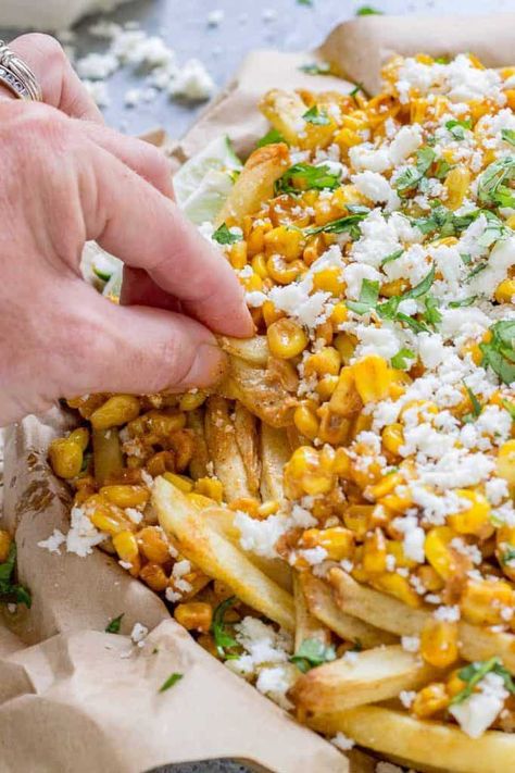 Street Corn Fries, Corn Fries, Strawberry Blondie, Cooking French Fries, Grilled Sweet Corn, Hearty Soup Recipes, French Fries Recipe, Mexican Street Corn Salad, Frozen French Fries