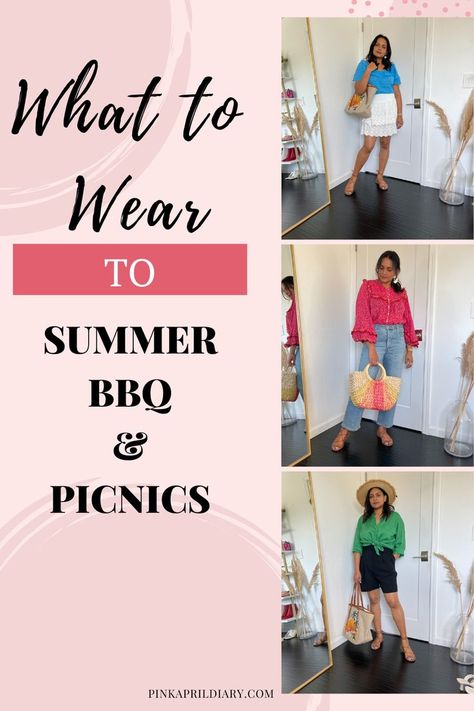 Checkout some outfit ideas for your next backyard bbq party or picnics in the park Women Picnic Outfit, Party In The Park Outfit, Patio Party Outfit Ideas, Outfit For Bbq Party What To Wear, Park Bbq Outfit Ideas, Picnic Party Outfit Ideas, Company Picnic Outfit Summer, Outfit For Outdoor Party, Backyard Bbq Party Outfit Ideas