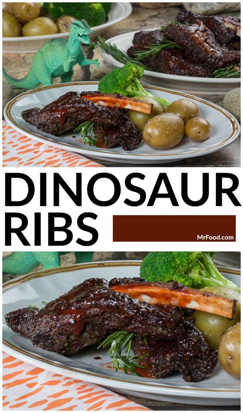 These beefy ribs are dinosaur-sized! Dino Ribs Beef Oven, Dinosaur Ribs Recipe, Dinosaur Bbq, Best Bbq Ribs, Barbecue Ribs Recipe, Sirloin Steak Recipes, Ribs In Oven, Sirloin Steak, Barbecue Ribs