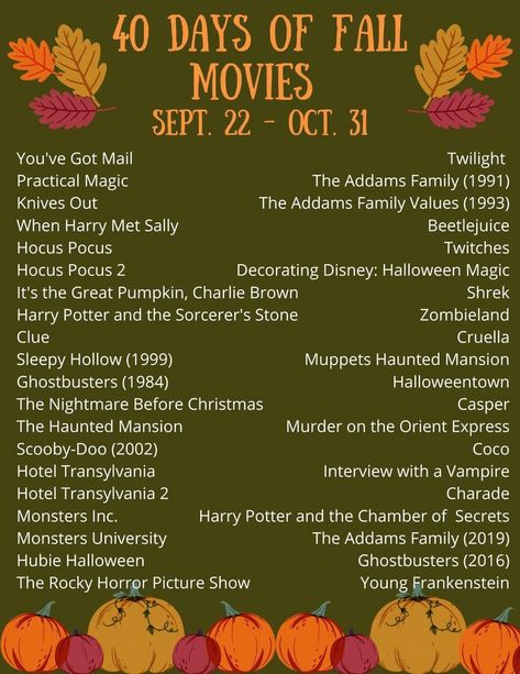 Fall Movies, Halloween Movies List, Movie Inspiration, Season Aesthetic, Fall Boards, Halloween Movie Night, Movie Recommendations, Fall Dates, Fall Mood Board