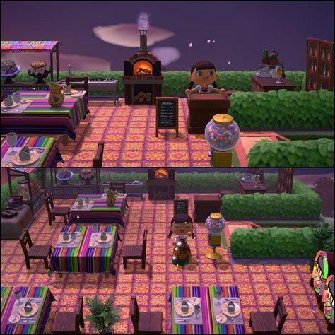 Acnh Mexican Restaurant, Mexican Animal Crossing, Animal Crossing Mexican Design, Small Mexican Restaurant, Restaurant Acnh, Themed Restaurant, Acnh Inspo, Mexican Designs, Animal Crossing Game