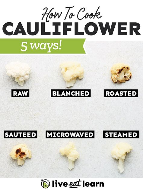 Looking to switch up your usual veggie routine? Learn how to cook cauliflower in five different ways, each one providing a unique flavor and texture. Whether you’re roasting, microwaving, blanching, steaming, or sautéing, this post will guide you every step of the way! (Plus, we're sharing our all-time favorite way for cooking cauliflower.) Cooking Cauliflower, Microwave Cauliflower, Ways To Cook Cauliflower, Cook Cauliflower, How To Cook Cauliflower, Cauliflower Risotto, Vegetarian Recipes Dinner Healthy, Creamy Pasta Sauce, Vegetarian Casserole