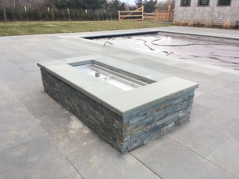 Gas Fire Pit Ideas, Rectangular Fire Pit Ideas Backyard, Rectangle Fire Pit Ideas, Rectangle Fire Pit, Rectangular Fire Pit Ideas, Rectangular Pool With Fire Pit, Outdoor Rectangular Fire Pit, Fire Pit Rectangular, Diy Gas Fire Pit