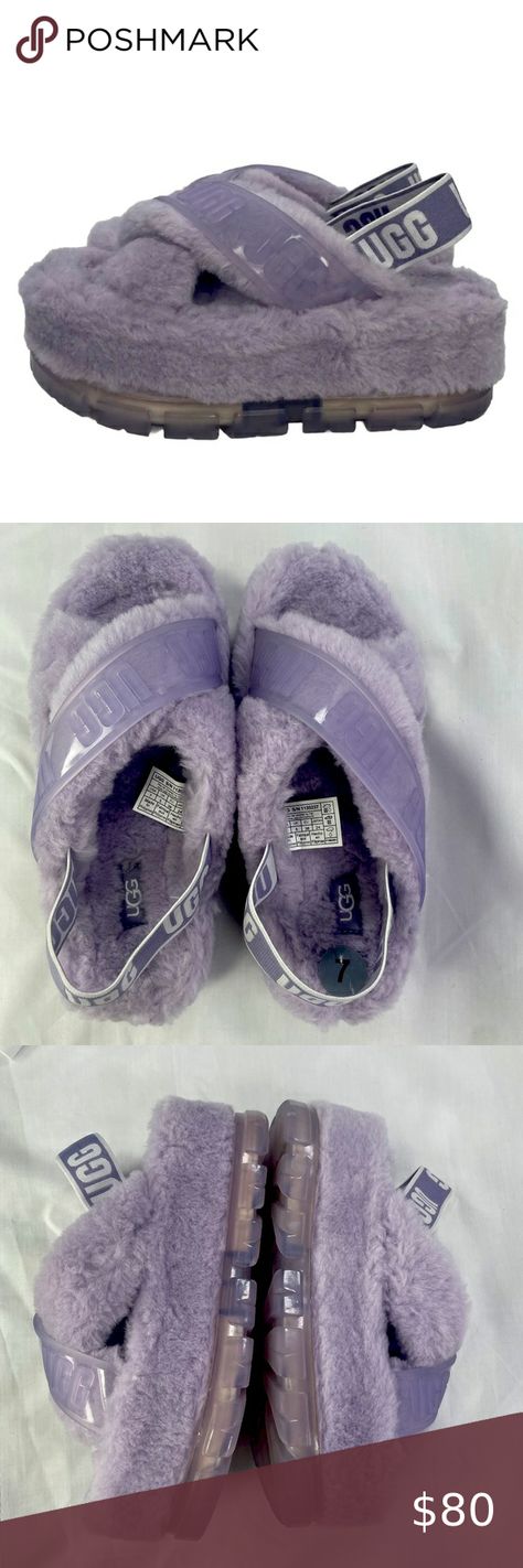 NEW UGG Womens Fuzzita Slingback Slipper Sandals purple Clear Size 7 Slipper Sandals, Womens Uggs, Ugg Shoes, Slippers, Size 7, Sandals, Handbags, Plus Fashion, Purple