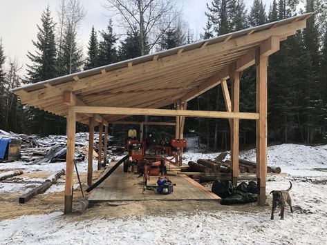 Sawmill Shed, Saw Mill Diy, Sawmill Projects, Sawmill Lumber, Portable Saw Mill, Timber Frame Plans, Carport Plans, Lumber Mill, Firewood Shed