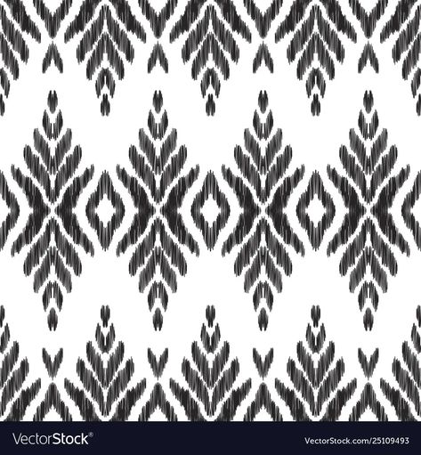 Ikat seamless pattern vector image Motif Vector, Ikat Art, Paisley Print Design, Chevron Background, Textile Wallpaper, Black And White Vector, Shibori Print, Ajrakh Prints, Bed Linen Design