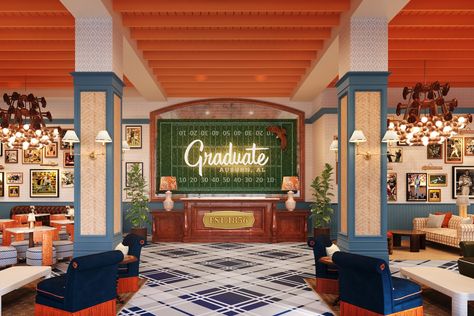 Graduate Hotels officially joins Hilton Honors Graduate Hotels, Auburn University Campus, The Graduate Hotel, Graduate Hotel, 2024 Graduate, College Town, The Graduate, Rooftop Restaurant, Unique Hotels