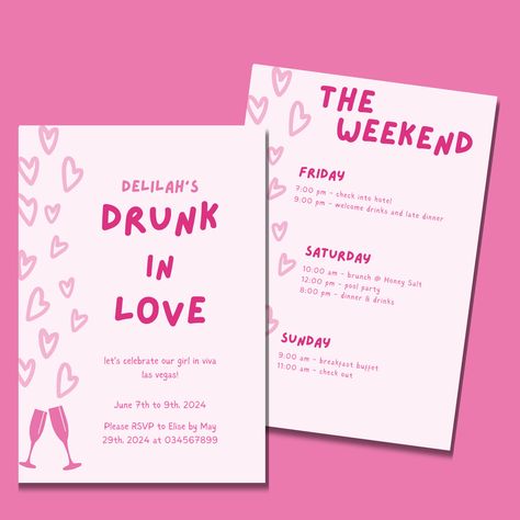 Drunk in Love Bachelorette Invite, Hand-Drawn Bachelorette, Printable Weekend Hen Party Itinerary, Editable Canva Template Printable Drunk In Love Bachelorette, Buy The Bride A Drink, Party Itinerary, Bachelorette Invite, Invitation Unique, Drunk In Love, Bachelorette Invitations, Welcome Drink, Itinerary Template