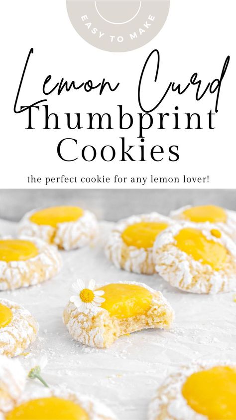 Lemon Curd Cookies Recipe, Lemon Cake Cookies, Browned Butter Chocolate Chip Cookies, Lemon Curd Dessert, Easy Lemon Curd, Crinkle Cookies Recipe, Lemon Crinkle Cookies, Lemon Cookies Recipes, Spring Baking