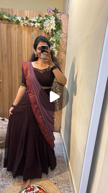 Kerala Dhavani, Kerala Half Saree, Traditional Half Saree, Kerala Dress, Kerala Engagement Dress, Brown Pleated Skirt, Kasavu Saree, Kerala Bride, Cute Love Wallpapers