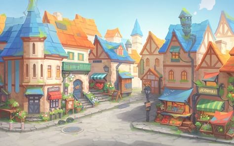 My Time At Portia, Hyrule Castle, Desenhos Love, Fantasy Life, 2d Game Art, Splash Screen, Game Background, Fantasy House, Fantasy City