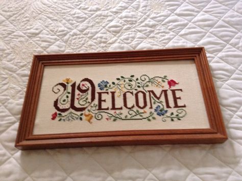 Counted cross stitch Welcome Welcome Cross Stitch Pattern Free, Welcome Sign Cross Stitch Pattern, Cross Stitch Welcome Sign, Cross Stitch Welcome Pattern, Welcome Cross Stitch Pattern, Cross Stitch Welcome, Welcome Cross Stitch, Wedding Sampler Cross Stitch, Monogram Cross Stitch