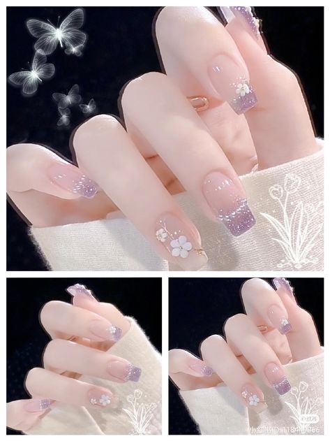 Nail Inspo Inspiration Douyin Asian Chinese Korean Japanese Tiktok Style Fashion Outfit Style Design Hands Fingers Cute Aesthetic Pretty Color Purple Blue Pink Acessories Decoration Nails Chinese Blue Nails, Purple Korean Nails, Aesthetic Purple Nails, Japanese Inspired Nails, Korean Style Nails, Cute Korean Nails, Douyin Nails, Decoration Nails, Soft Nail