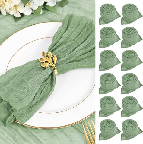 Purchase 30 pieces sage green cheesecloth napkins. Each piece measures 50 x 50 cm. High quality fabrics to decorate your wedding table. Cheesecloth Napkins, Bridal Shower Table Decorations, Vintage Wedding Reception, Green Napkins, Bridal Shower Tables, Fabric Napkin, Wedding Decor Style, Boho Fabric, Cloth Napkin