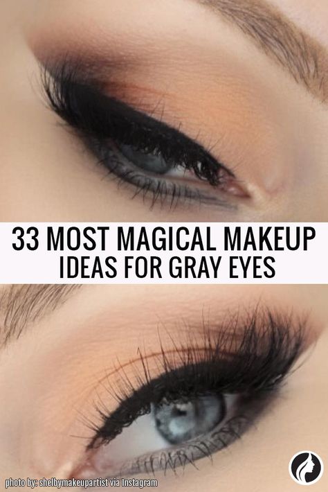 Choosing the right makeup for gray eyes might be a bit challenging. First you need to figure out what shade of gray you have. More tips can be found here. Make Up Looks For Grey Eyes, Makeup Looks Gray Eyes, Gray Eyes Makeup Look, Smokey Eye Makeup Gray, Eye Makeup Gray Eyes, Makeup For Dark Grey Eyes, Bridal Makeup For Grey Eyes, Best Makeup For Grey Eyes, Grey Eyes Makeup Look