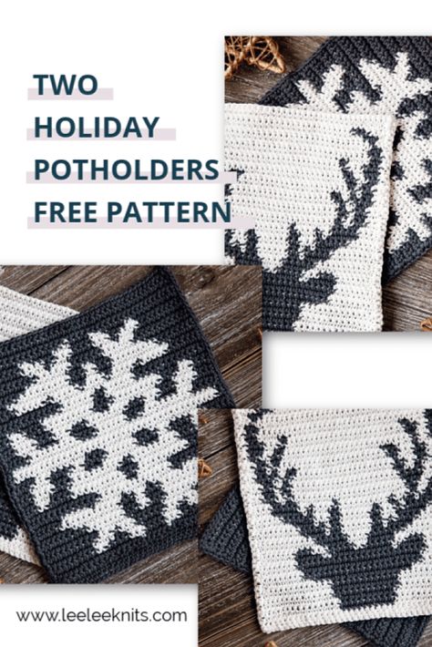 Holiday Potholders Free Pattern - Leelee Knits Crocheted Potholders, Diy Natal, Potholder Patterns, Crochet Potholders, Holiday Crochet, Crochet Dishcloths, Christmas Crochet Patterns, Afghan Pattern, Crochet Tapestry