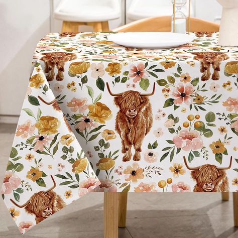 Boho Floral Highland Cows Tablecloth Rectangle Watercolor Floral Fabric Table Cloth Washable Farmhouse Table Cover for Picnic Dinner Table Home Kitchen Party Decor, 60 x 104 Inch #ad #highlandcow #cow #babyshower #Babyshowerdecor #babyshowertablecloth #babyshowersupplies #babyshowerideas #cowbabyshower #highlandcowbabyshower #highlandcowparty #cowpartyideas #cowpartysupplies #cowbabyshowerdecor #babyshowerthemes #babyshowerideas #girlbabyshowerthemes #girlbabyshowerdecor Cow Party Decorations, Highlander Cows, Baby Shower Table Cloths, Picnic Garden, Picnic Dinner, Cow Baby Showers, Patio Picnic, Kitchen Party