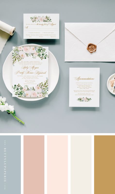 Summer wedding color schemes right this way, friend! And I've got a watercolor floral wedding invitation to match. This wedding color palette is perfect for an elegant garden wedding or romantic boho wedding. #weddinginvitations #weddingideas #weddingcolors #weddinginvites #weddinginspiration #romanticweddings #fallwedding #summerwedding #springwedding #bohowedding Summer Wedding Color Schemes, Romantic Boho Wedding, Wedding Color Schemes Summer, Elegant Garden Wedding, Wedding Invitation Etiquette, Wedding Themes Summer, Elegant Garden, Spring Wedding Invitations, Gold Wedding Theme