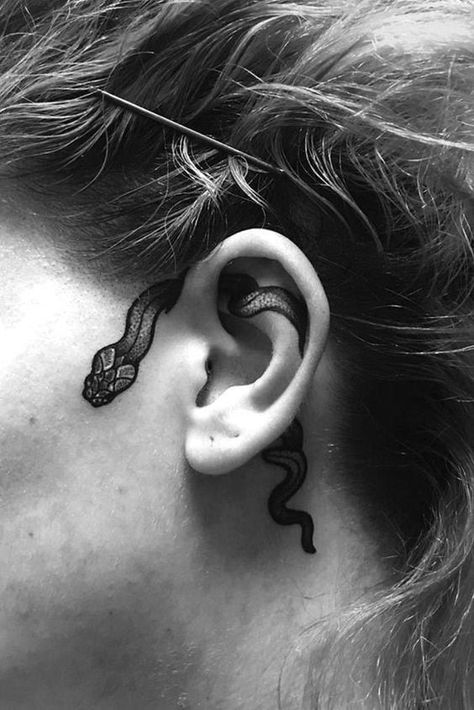 Snake Behind Ear Tattoo, Small Snake Tattoo, Hp Tattoo, Simple Tattoos For Women, Literary Tattoos, Sharpie Tattoos, Gothic Tattoo, Tattoo Style Drawings, Face Tattoos