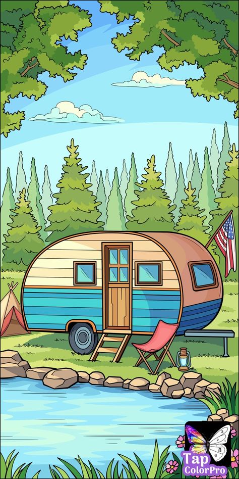 Camper Logo Design, Vintage Camper Art, Camping Drawing, Art Competition Ideas, Camper Art, Sheep Art, Paint Nite, Cute Cartoon Images, Art Competitions