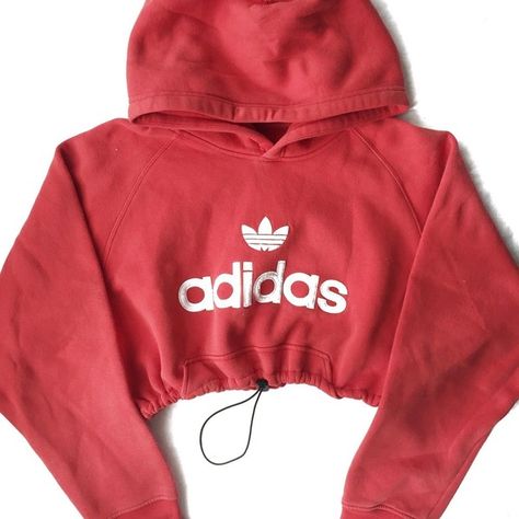 Red Crop Top Hoodie, Reworked Adidas, All Nike Shoes, Trendy Hoodies, Red Crop Top, Adidas Crop, Crop Top Hoodie, Adidas Tops, Red Top