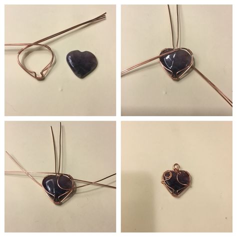 Heart Stone Jewelry, Wrap Heart Stone, Wire Wrapping A Heart Shaped Stone, Heart Crystal Necklace Diy, Small Wire Wrapped Stone, Wire Wrapped Jewelry Heart, Heart Crystal Wire Wrap, Wired Stone Jewelry, Wire Wrap Heart Pendant