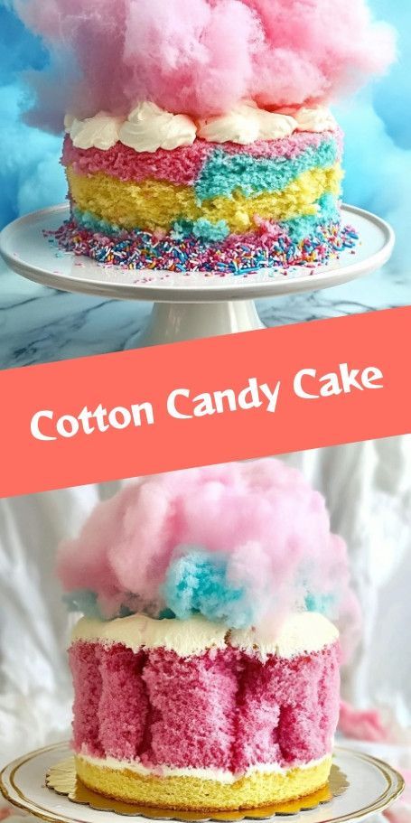 Whimsical Cotton Candy Celebration Cake Recipe | Perfect for Special Occasions Delight in the nostalgia of the fair with our Cotton Candy Celebration Cake! Perfect for birthdays and holidays, this recipe combines moist vanilla layers with airy cotton candy frosting. Garnished with colorful cotton candy, it's a treat that's as fun as it is delicious. Cotton Candy Cheesecake, Cotton Candy Recipe, Cotton Candy Cake, Cotton Candy Cakes, Bakery Ideas, Celebration Cake, Candy Cake, Celebration Cakes, Layer Cake