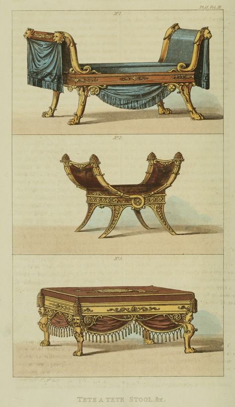 EKDuncan - My Fanciful Muse: Regency Furniture 1823-1828: Ackermann's Repository Series 3 Regency Interior, Egyptian Furniture, Antique Room, Girls Drawing, Egiptul Antic, Regency Furniture, Furniture Sketch, Empire Furniture, White Furniture Living Room