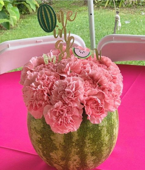 One In A Melon Centerpiece Ideas, One In A Melon Centerpieces, Watermelon Cake Topper, One In A Melon Cake, Watermelon Birthday Party Theme, Watermelon First Birthday, First Birthday Centerpieces, Melon Birthday, Melon Cake