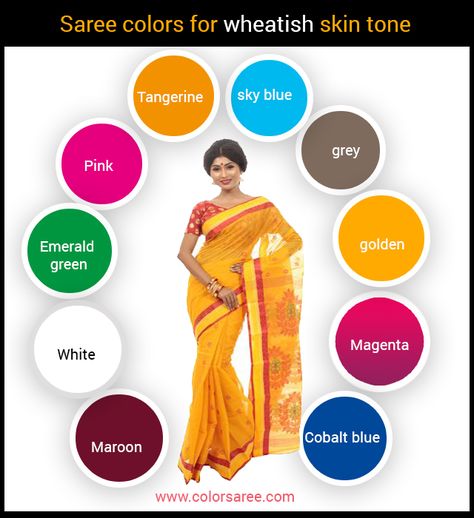 11 Saree colors for Dark skin tone, Fair skin tone, Borwn and Wheatish skin tone Colors For Dark Skin Tone, Skin Tone Dress Color, Saree Tips, Hairstyle For Saree, Skin Tone Dress, Saree Colors, Sarees Blouse Designs, Baby Pink Saree, Saree Outfit