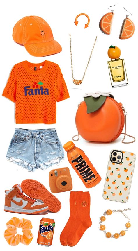 #Aesthetic #Fruit #Orange #Clothing #Outfit #Shoplook Orange Fruit Clothes, Orange Clothing Aesthetic, Fruitcore Outfits, Fruit Themed Outfits, Fruit Inspired Outfit, Cute Orange Outfit, Fruity Outfits, Fruit Outfits, Fruit Outfit