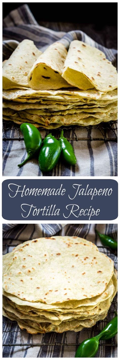 Homemade Jalapeno Tortilla Recipe are strong enough to hold any filling but delicious enough to eat plain | Hostessatheart.com Easy Tortilla Recipe, Make Tortillas, Homemade Tortilla Recipe, Spanish Cooking, Tortillas Recipe, Homemade Flour, Baking Breads, Recipes With Flour Tortillas, Pembuat Roti