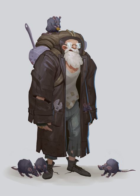 Homeless Character Design, Apocalypse Character Design, Hobo Art, Gallery Opening, Fabric Painting Techniques, Rat Man, Concept Art Character, Man Character, Modern Fantasy