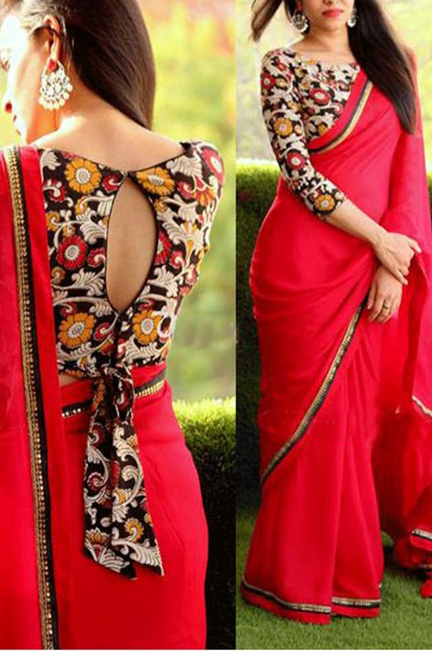 Shreeji Nx - Red designer georget saree #desi #saree #designersaree #hotwomen #desilook #looks ब्लाउज बैक नेक डिजाइन, Saree Jacket, Pola Blus, Saree Jacket Designs, Orang India, डिजाइनर कपड़े, Cotton Saree Blouse Designs, Cotton Blouse Design, Saree Blouse Neck Designs