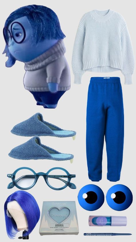 Dressing Up As Inside Out Characters, Inside Out 2 Characters Outfits, Inside Out Emotions Costumes, Saddnessfrom Inside Out, Inside Out Characters Costumes, Bestie Costumes, Inside Out Costume, Disney Character Outfits, Homecoming Themes