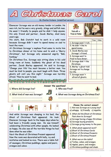 "A Christmas Carol" - simplified version (KEY included) - English ESL Worksheets for distance learning and physical classrooms Proofreading Worksheets, A Christmas Carol Revision, Past Simple Tense, Comprehension Exercises, Past Simple, Christmas Worksheets, A Christmas Carol, Vocabulary Worksheets, Free Christmas Printables