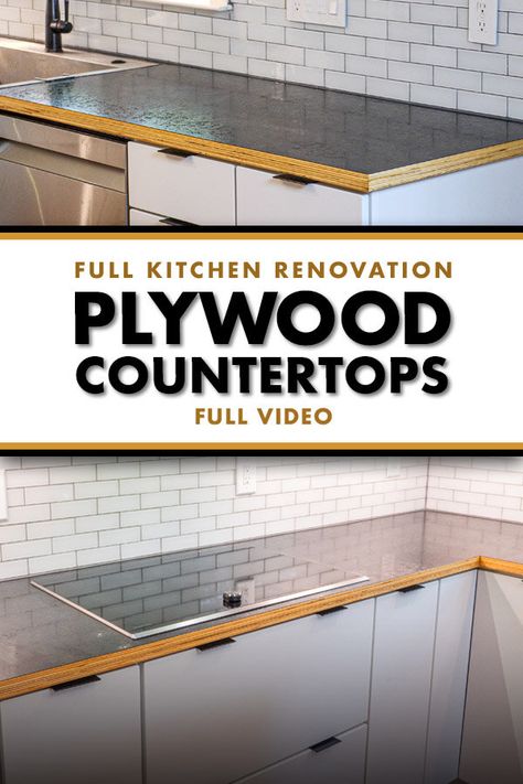 Building DIY WOOD COUNTERTOPS from PLYWOOD & LAMINATE for $300 // Kitchen Remodel Pt. 2 Plywood Countertops, Kitchen Counter Diy, Plywood Counter, Plywood Countertop, Bamboo Countertop, Diy Wood Countertops, Wood Countertops Kitchen, Brown Laminate, Plywood Edge