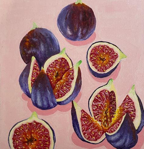 Figs Painting Acrylic, Fig Painting Acrylic, Figs Painting, Fig Aesthetic, Purple Acrylic Painting, Fig Painting, Fig Art, Acrylic Painting Pink, Fig Drawing