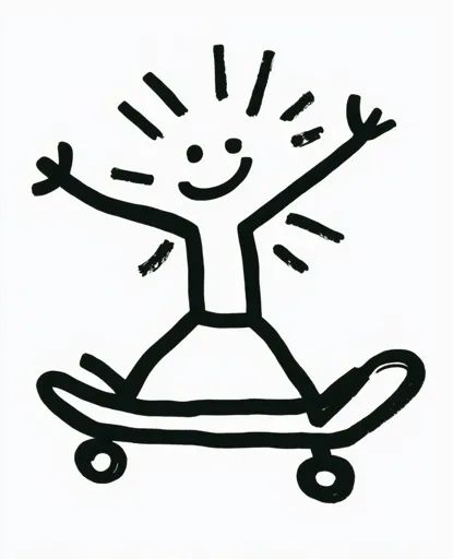 ↑↑↑ Larger size on website 🔸 The image is a simple black and white drawing of a stick figure person riding a skateboard. The pers Sticks Figures, Violent Stick Figures, Person Holding Skateboard, Stick Figure Skateboarding, White Stick Figure Memes, Stick Figures, Black And White Drawing, Simple Shapes, Skateboard