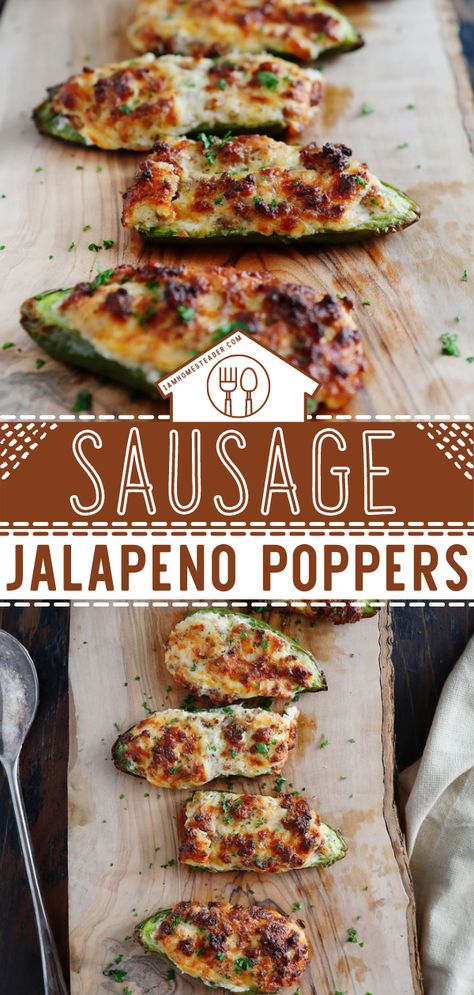 Cream Cheese And Sausage, Jalapeno Poppers With Sausage, Jalapeno Popper Appetizer, Sausage Stuffed Jalapenos, Best Jalapeno Poppers, Cream Cheese Jalapeno Poppers, Jalapeno Popper Recipes, Poppers Recipe, Jalapeno Recipes